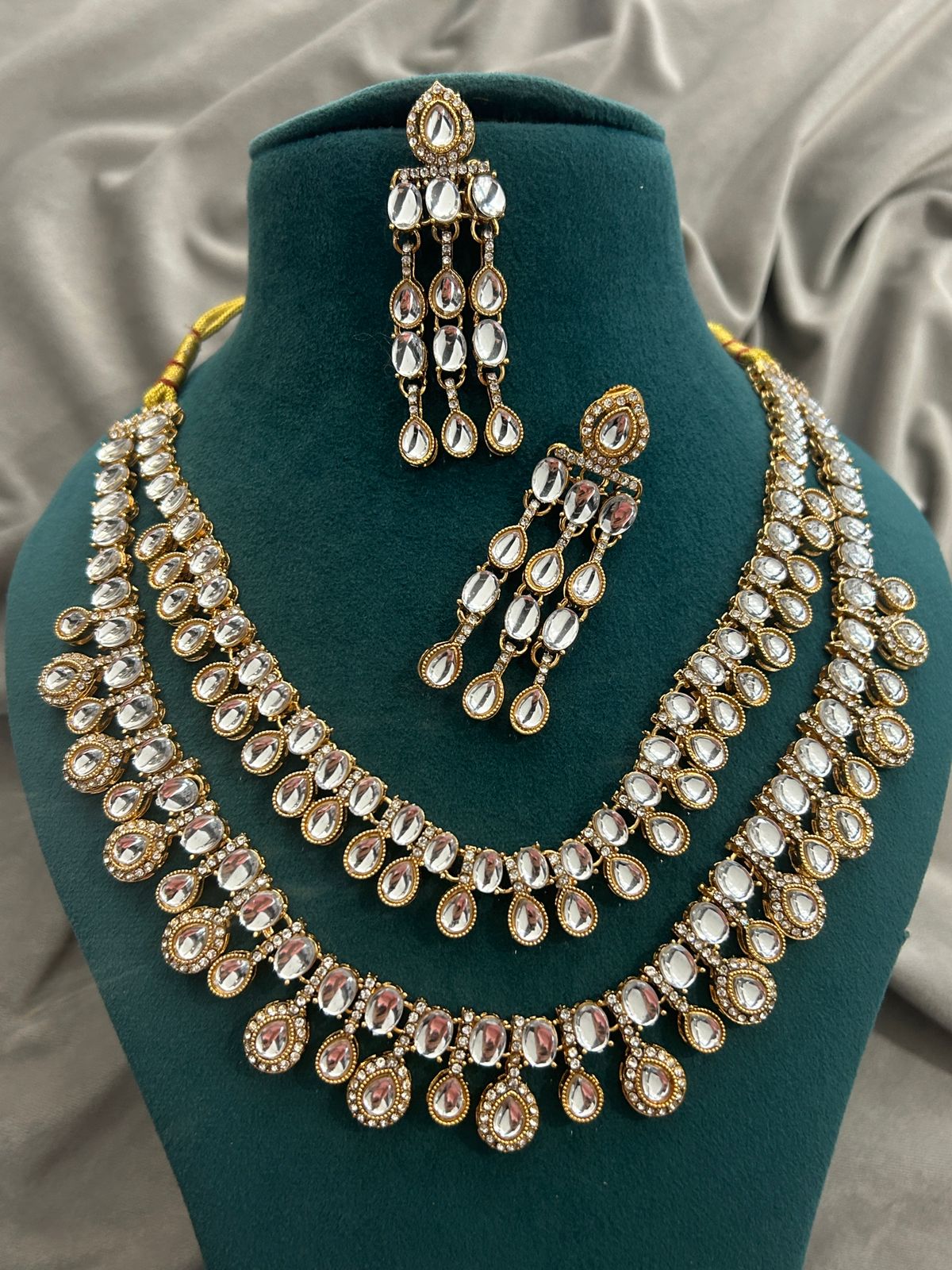 Classic Diamond Look Kundan Necklace Set with Long Earrings