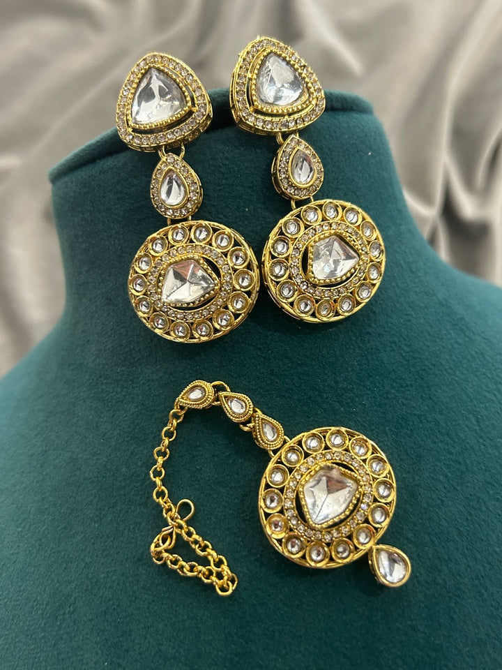 Royal Polki Kundan Necklace Set with Maang Tikka