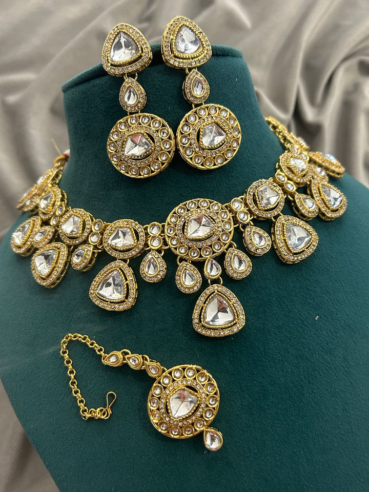 Royal Polki Kundan Necklace Set with Maang Tikka