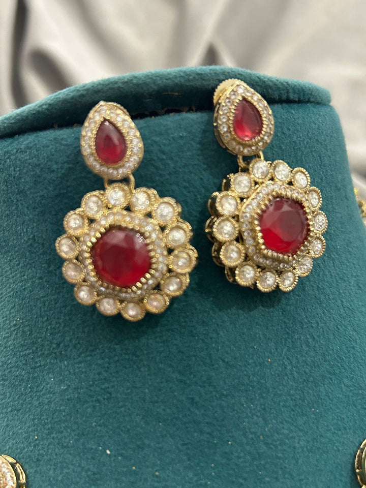 Ruby Stone Kundan Necklace Set with Pear Drop Design