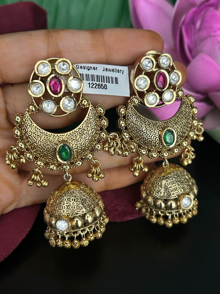 Antique Ruby Emerald Jhumka Earrings
