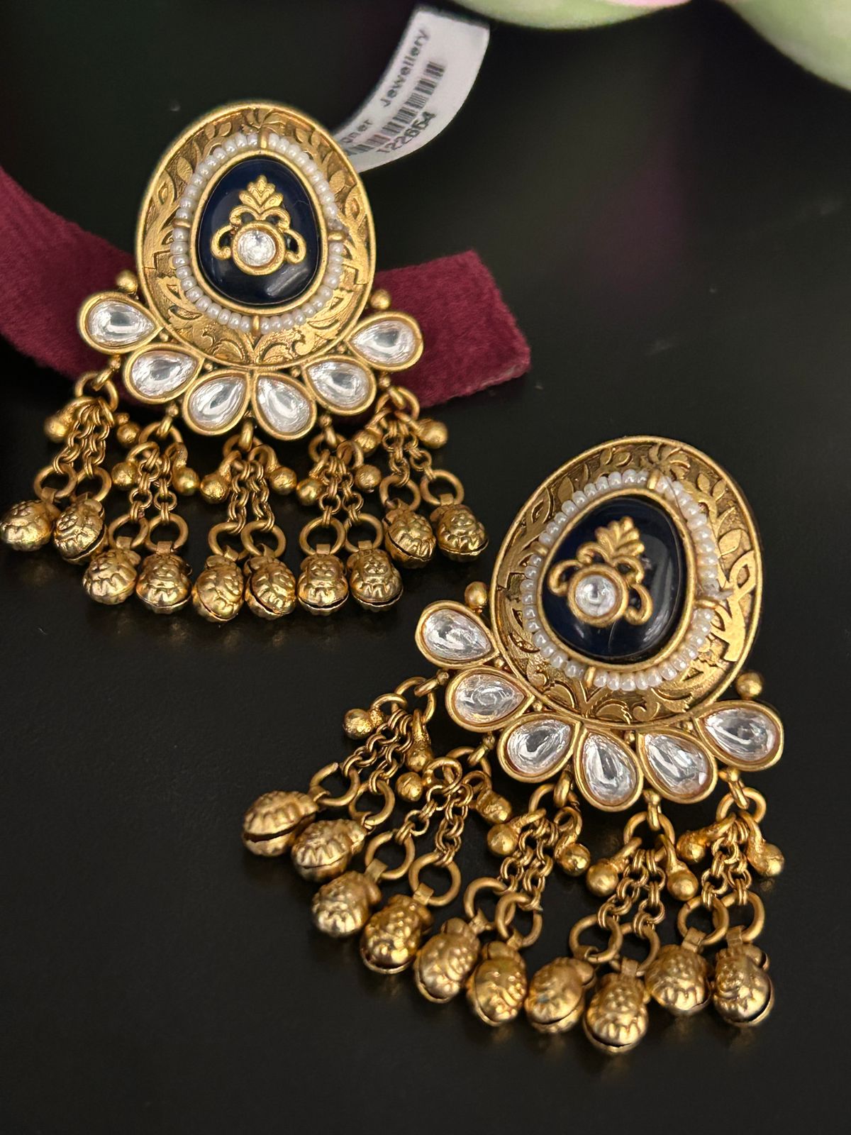 Antique Blue Kundan Dangler Earrings
