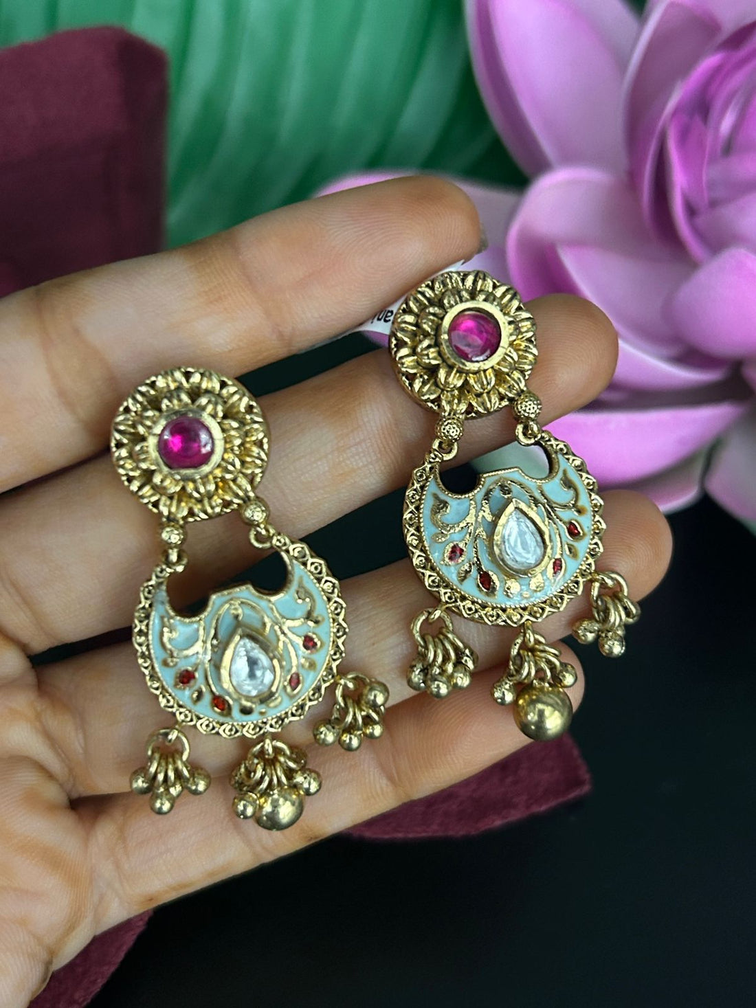 Antique Ruby White Meenakari Earrings