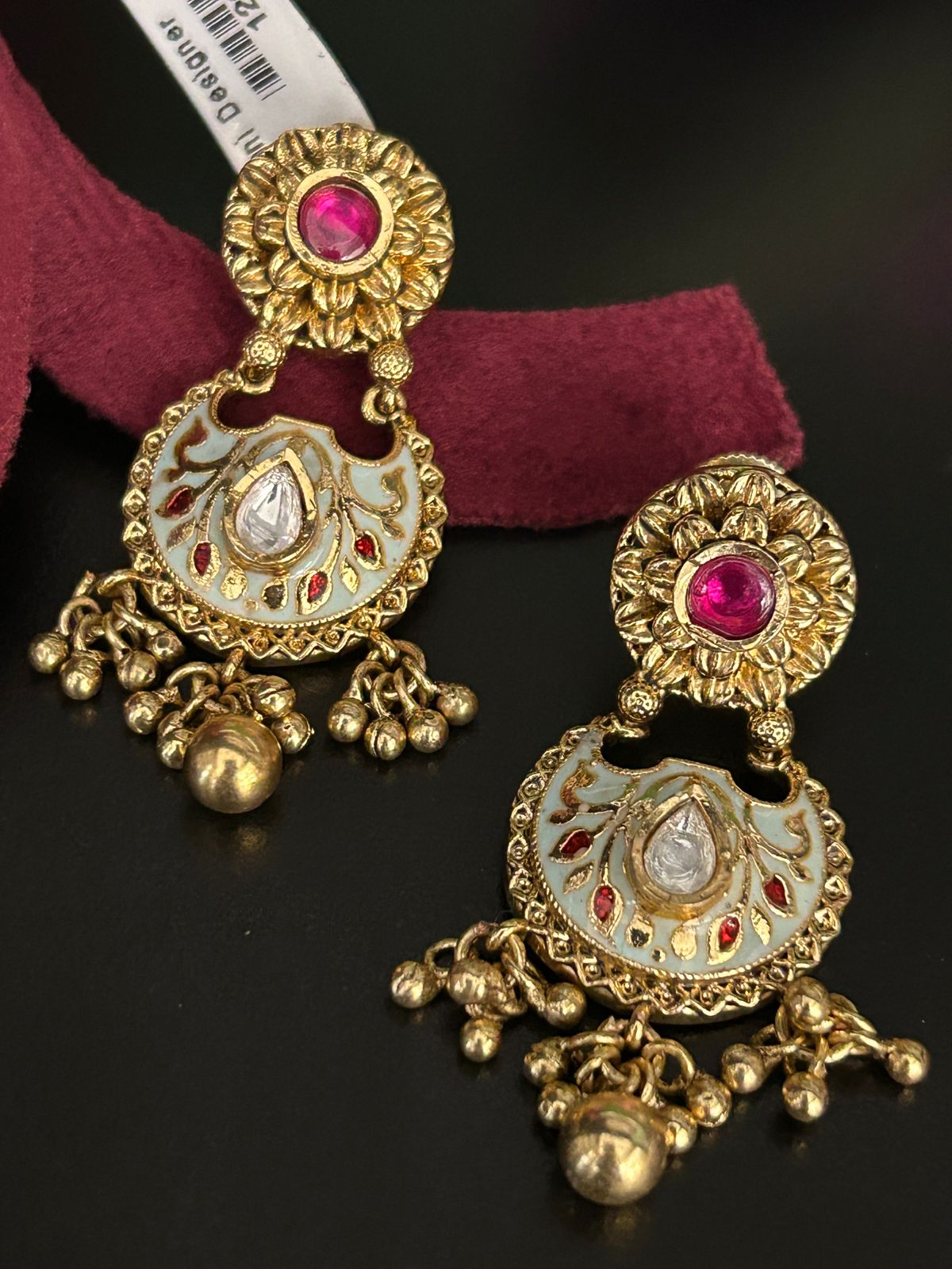 Antique Ruby White Meenakari Earrings