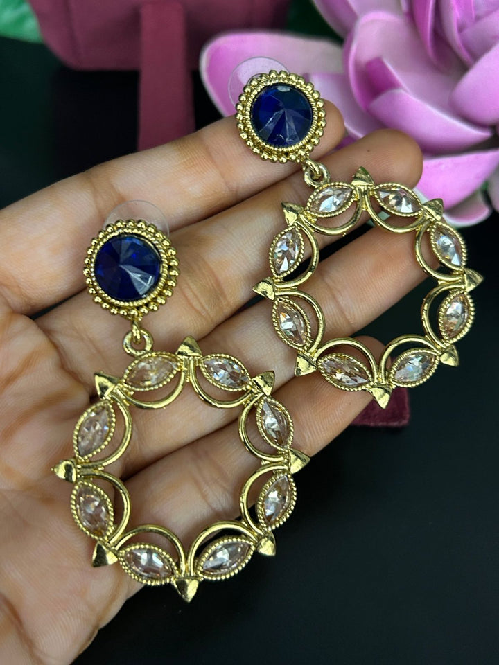 Blue Stone Circular Kundan Hoop Earrings