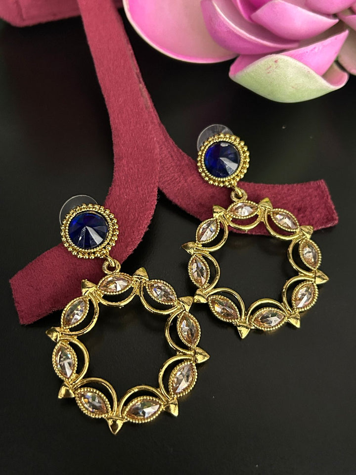 Blue Stone Circular Kundan Hoop Earrings