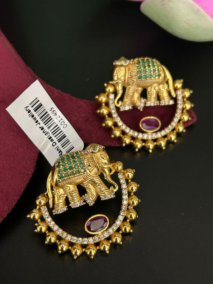 Royal Elephant Design Gold Finish Earrings