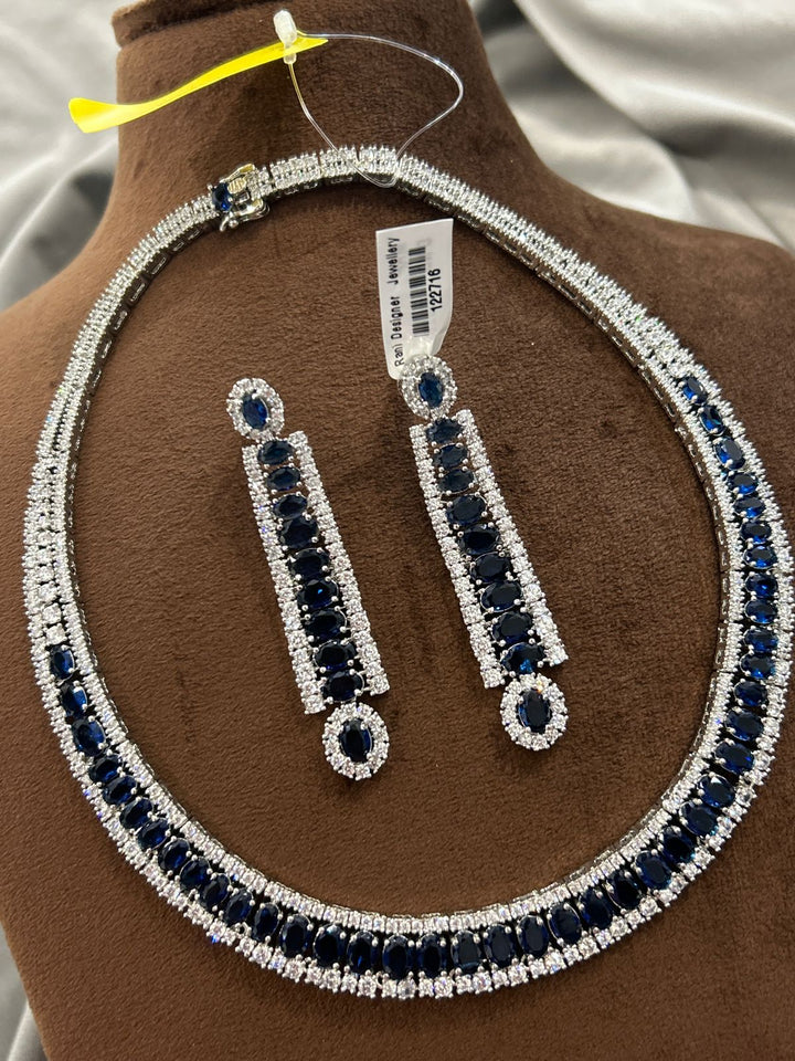 Royal Blue Diamond Choker Necklace Set