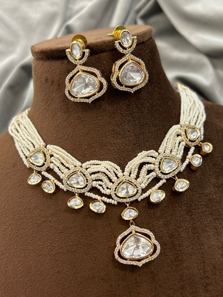 Pearl Strings Diamond Kundan Necklace Set