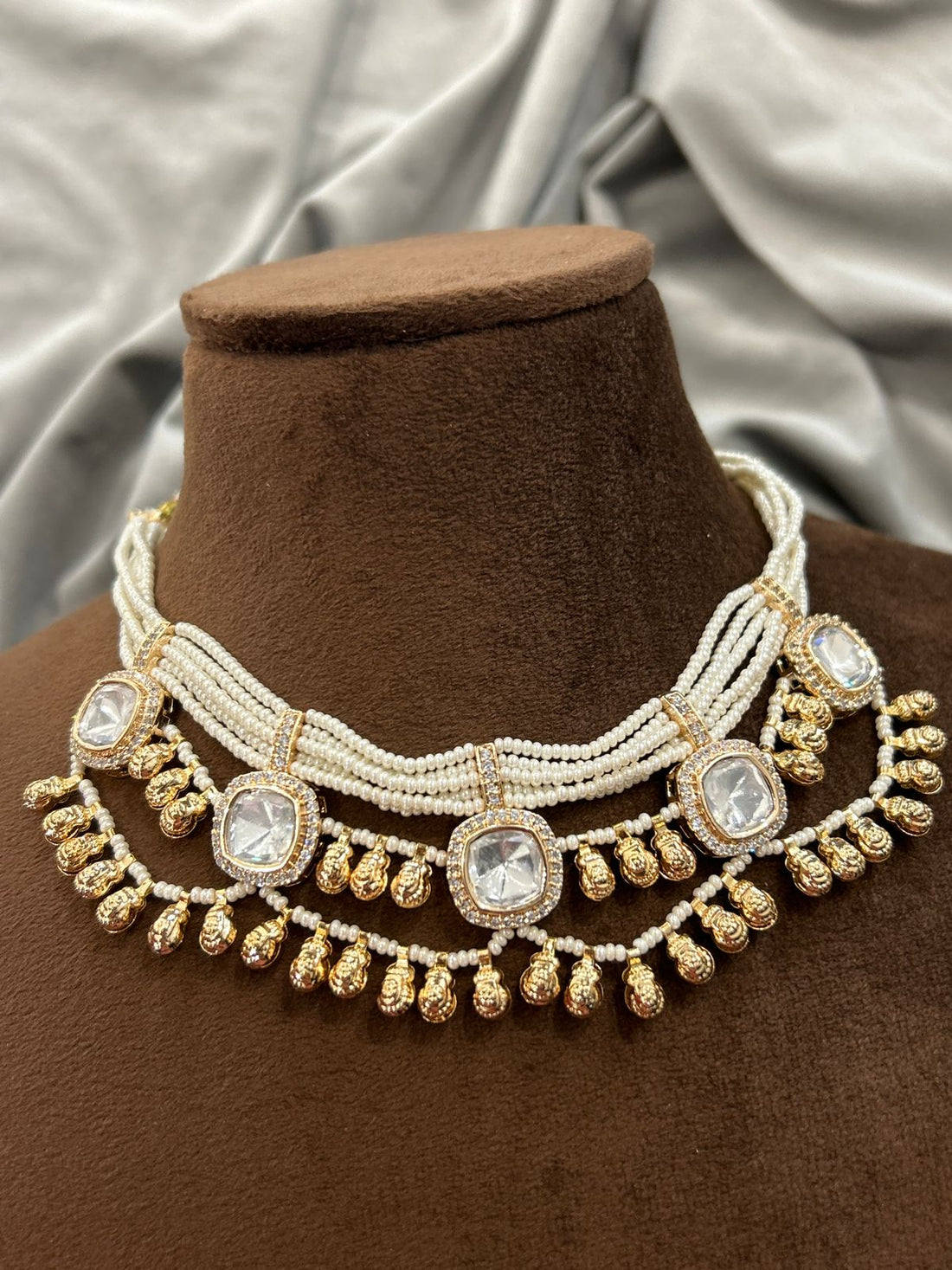 Pearl Cluster Kundan Necklace Set