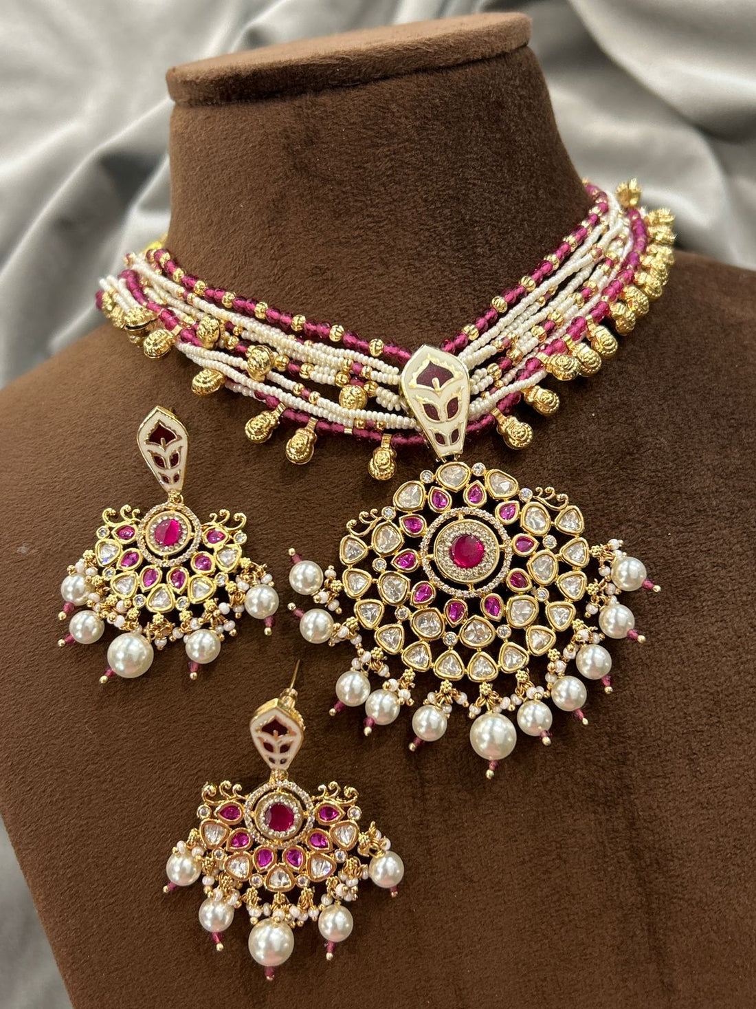 Ruby Pearl Kundan Choker Necklace Set