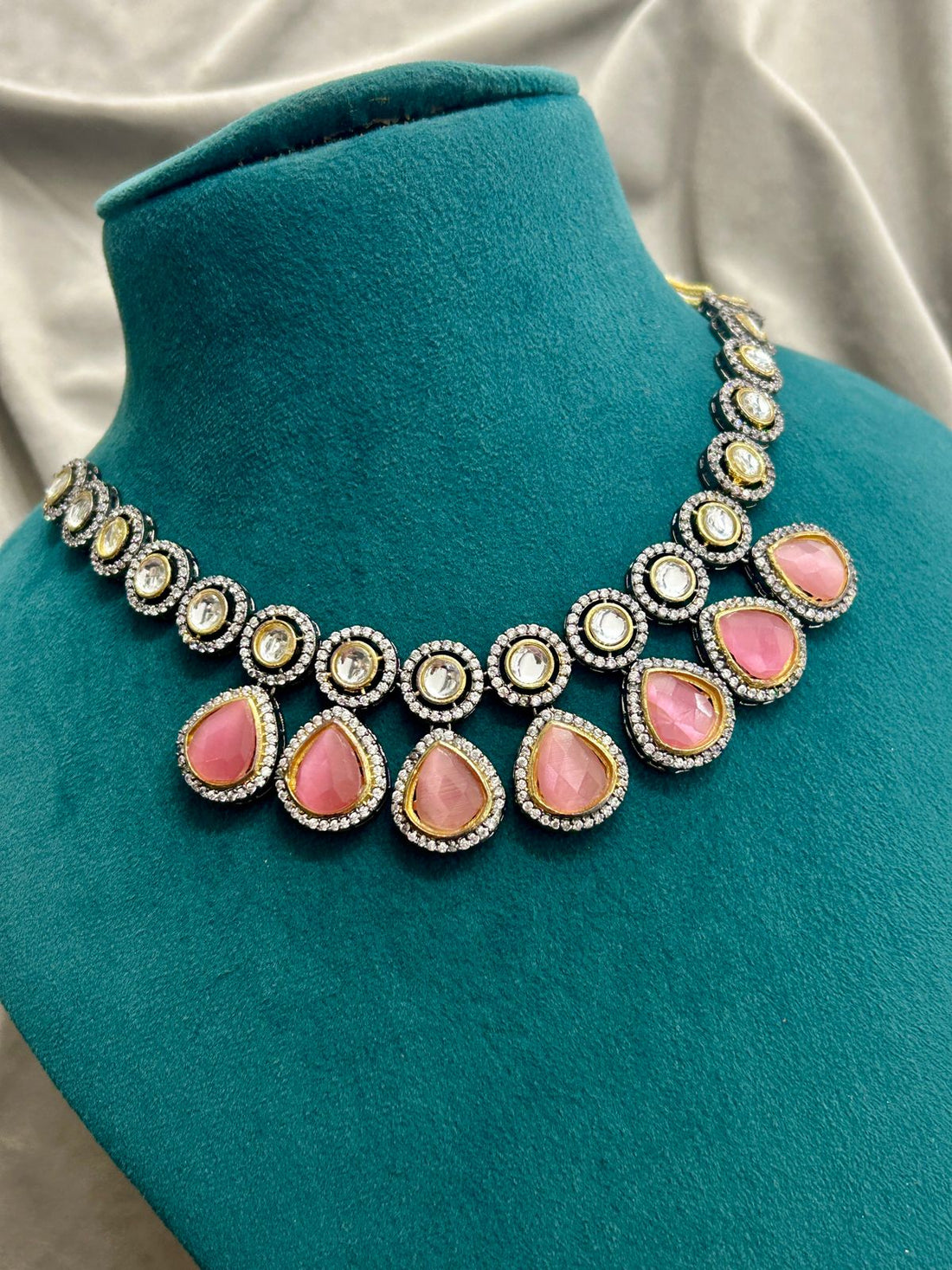 Blush Pink Stone Kundan Necklace Set