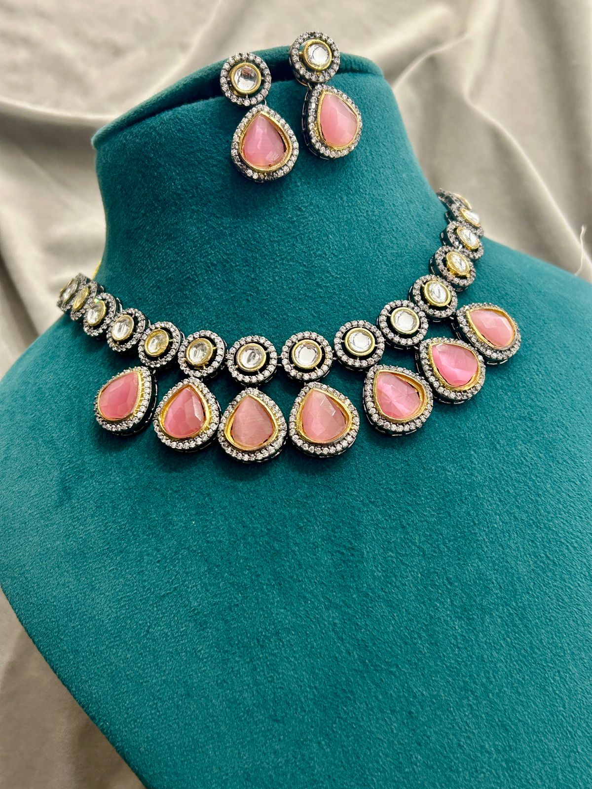 Blush Pink Stone Kundan Necklace Set