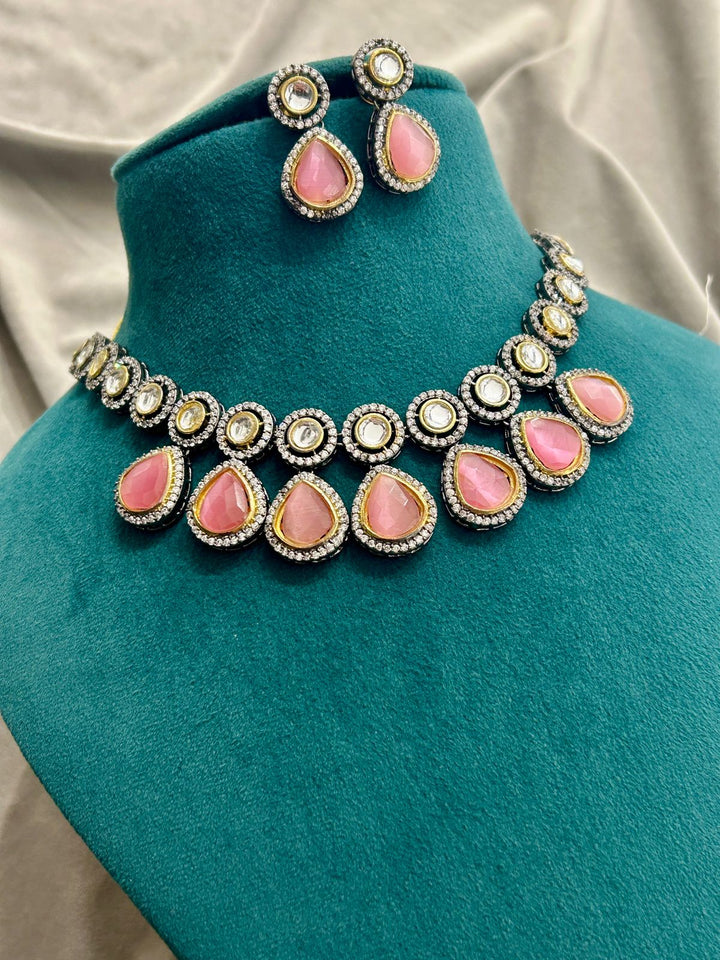 Blush Pink Stone Kundan Necklace Set