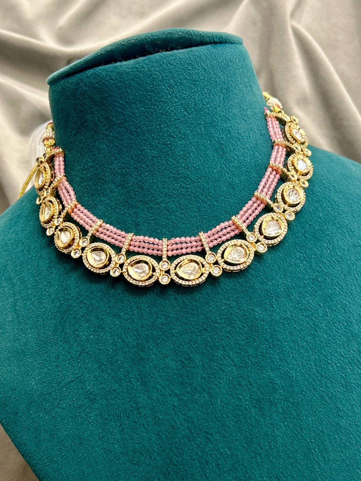 Blush Pink Beaded Kundan Necklace Set