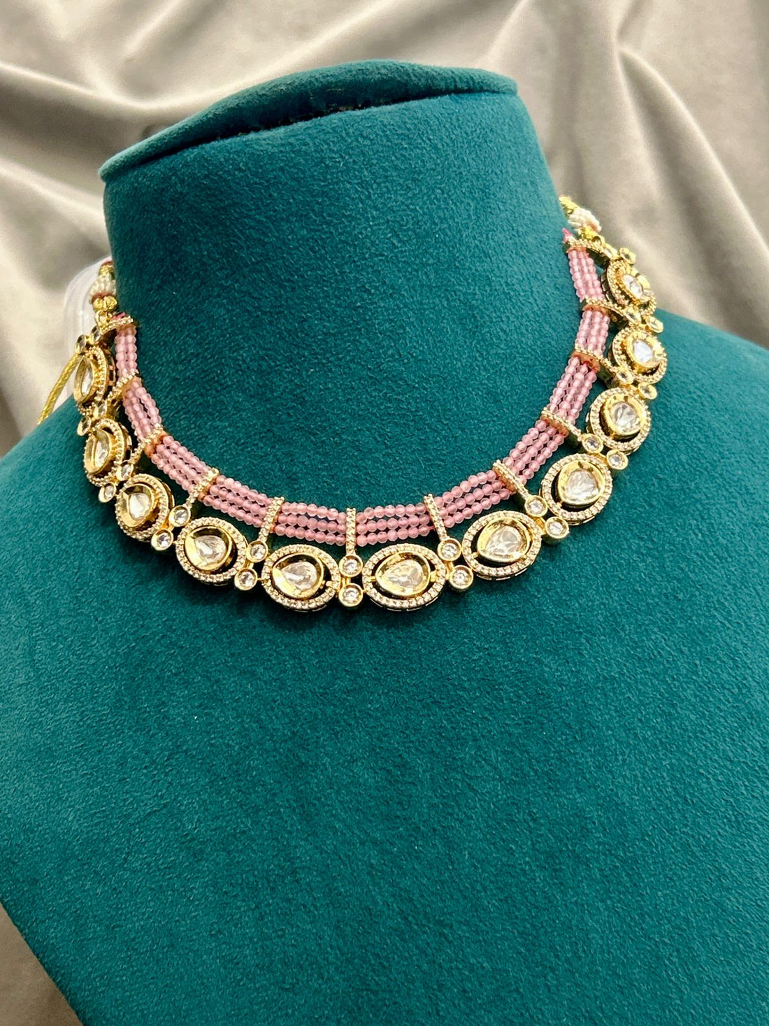 Blush Pink Beaded Kundan Necklace Set