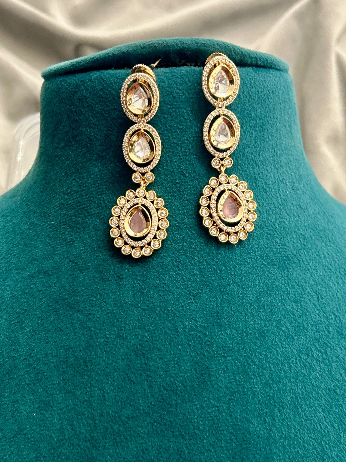 Blush Pink Beaded Kundan Necklace Set