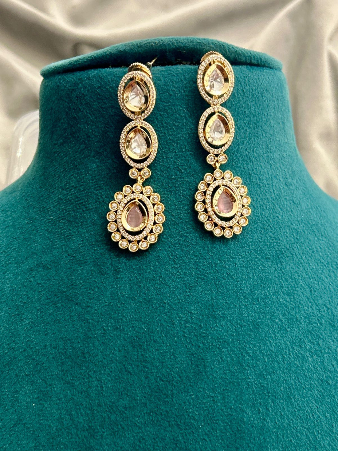 Blush Pink Beaded Kundan Necklace Set