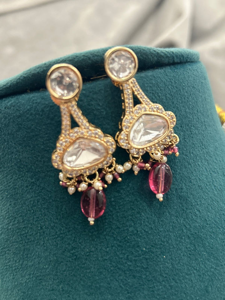 Royal Pink Drop Kundan Necklace Set