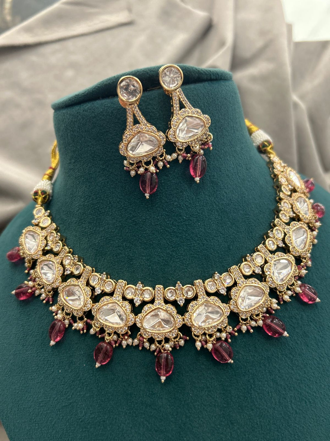 Royal Pink Drop Kundan Necklace Set