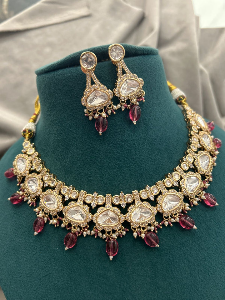 Royal Pink Drop Kundan Necklace Set