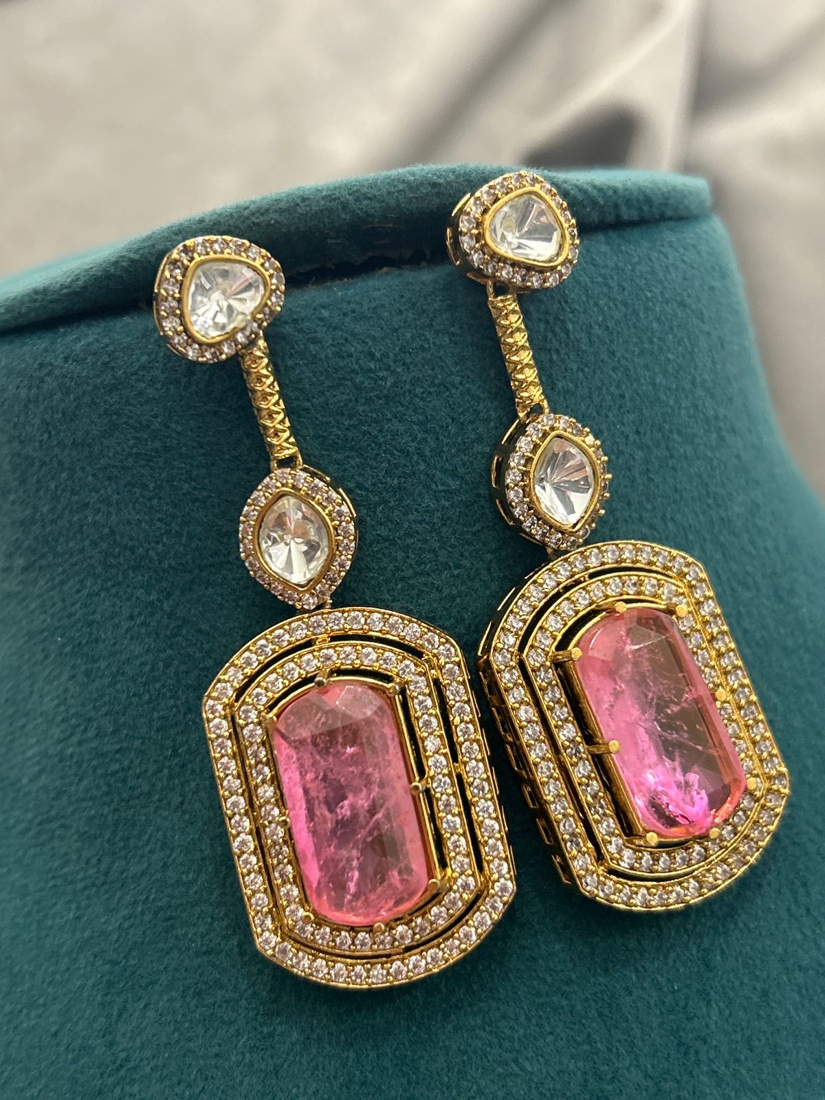 Luxury Pink Stone Necklace Set – Premium American Diamond Finish