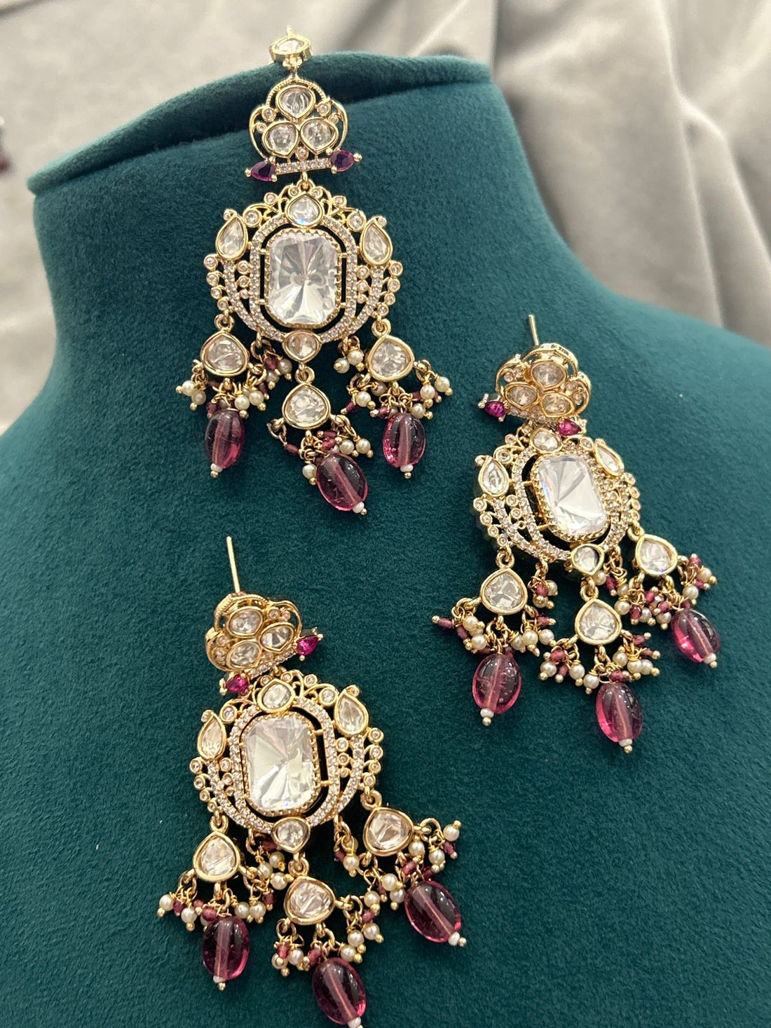 Majestic Ruby Beaded Kundan Choker Set – Bridal Gold Finish with Maang Tikka