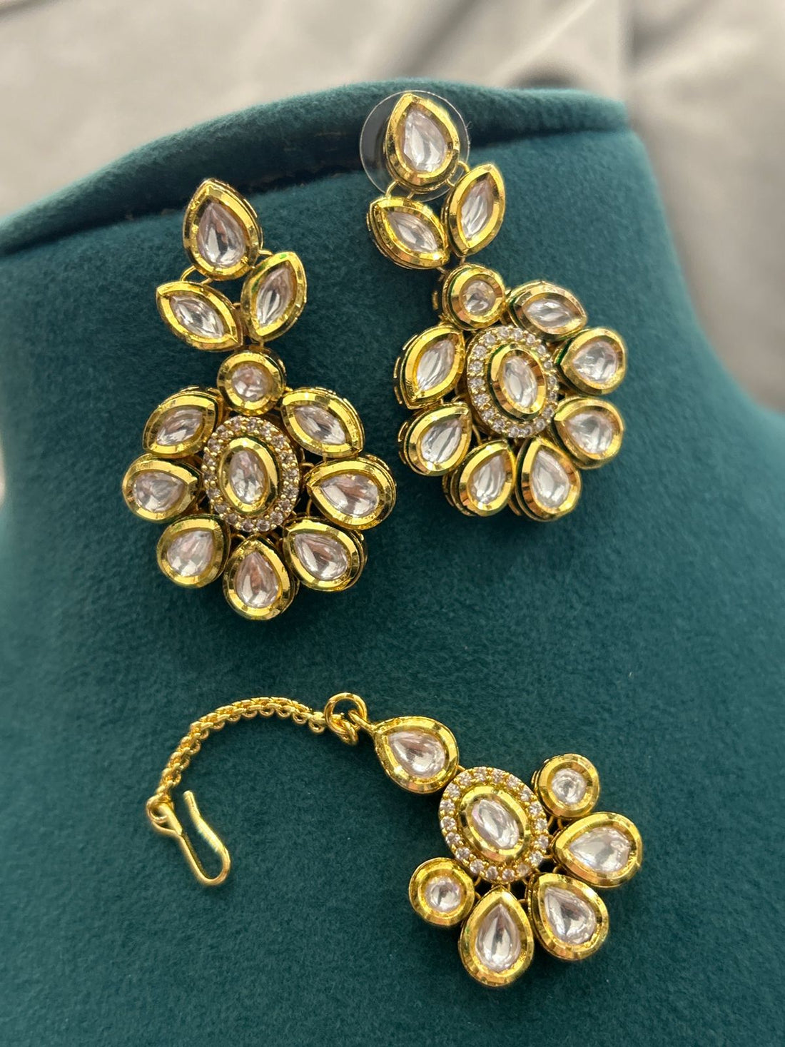 Royal Kundan Polki Necklace Set – Bridal Gold Finish Design
