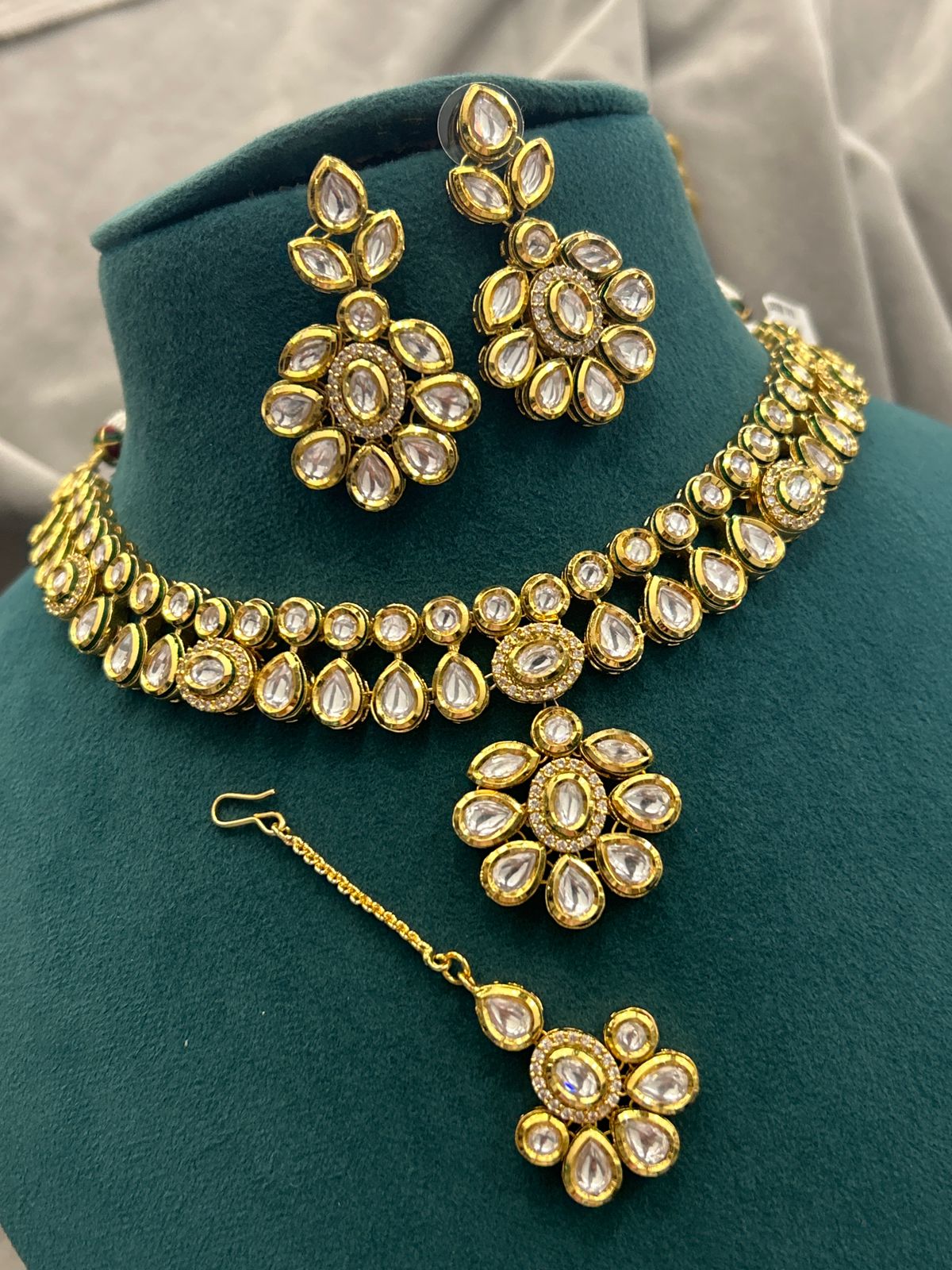 Royal Kundan Polki Necklace Set – Bridal Gold Finish Design