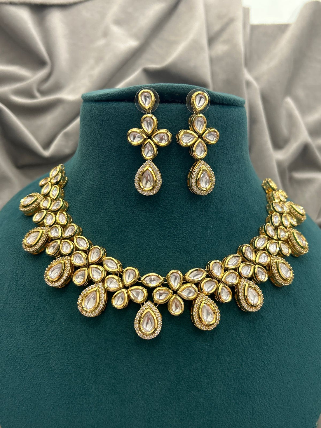 Classic Kundan Polki Necklace Set – Gold Finish Bridal Collection