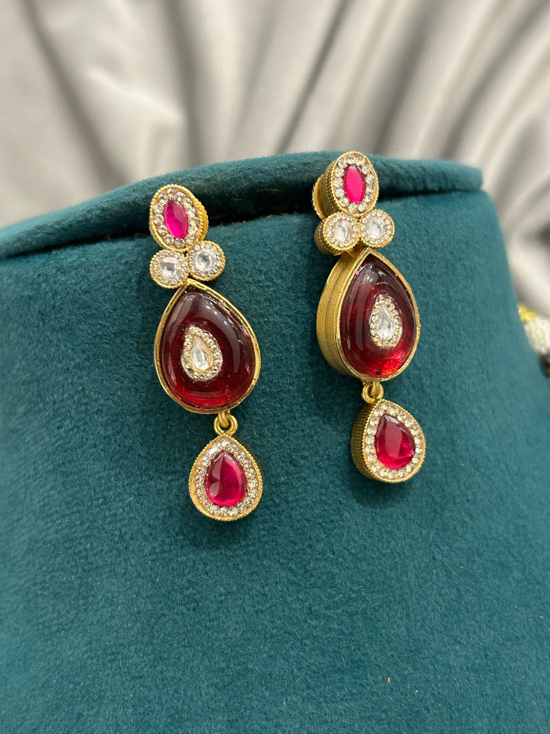 Ruby Kundan Necklace Set – Gold Finish with Enamel Detailing