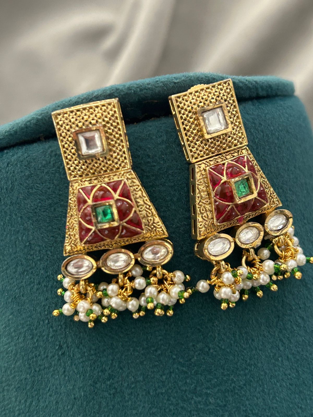 Antique Kundan Temple Necklace Set with Ruby & Emerald Detailing