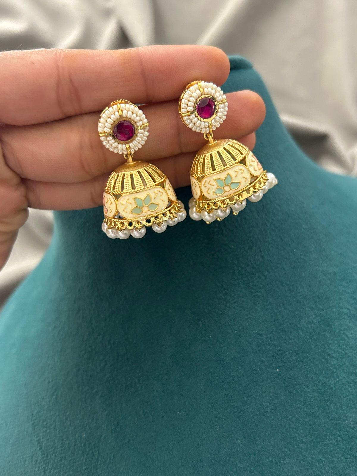 Antique Meenakari Gold Necklace Set with Jhumka Earrings