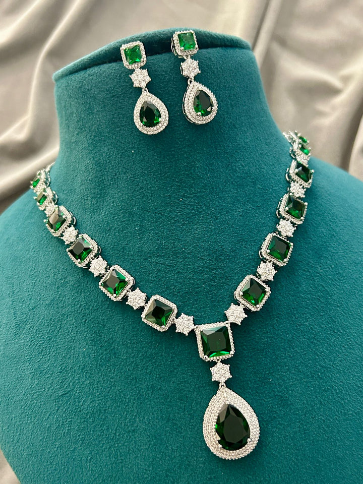 Classic Emerald Diamond Look Necklace Set