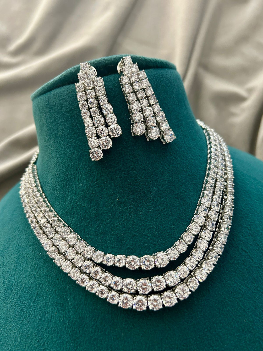 Triple Layer Diamond Look Necklace Set