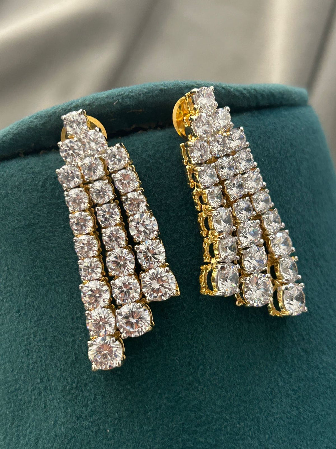 Golden Triple Layer Diamond Look Necklace Set