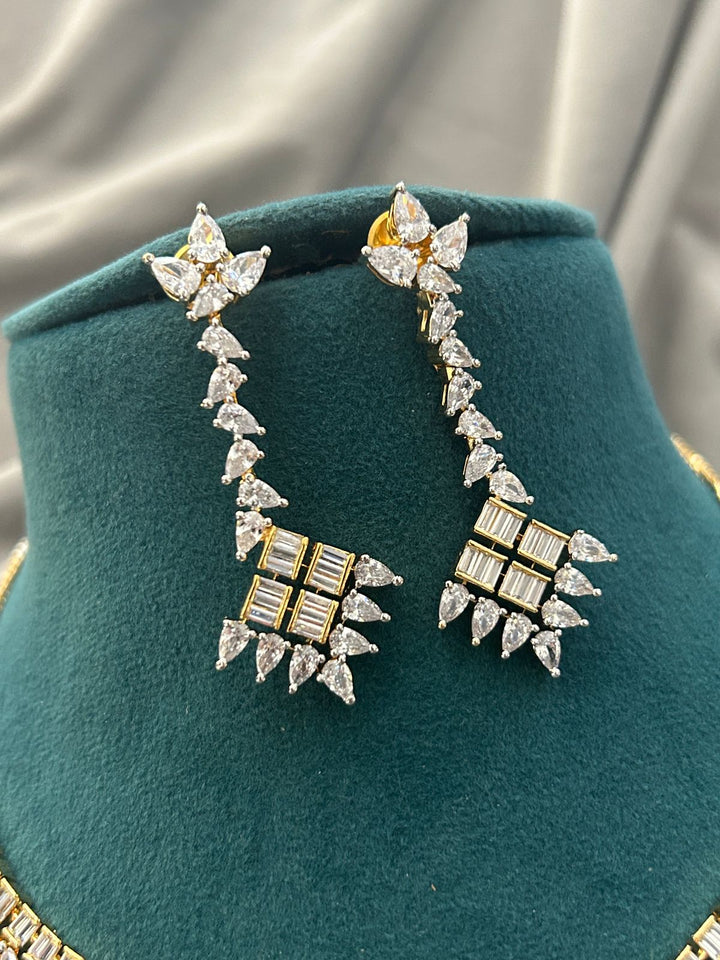 Gold Finish V-Shape Diamond Look Necklace Set