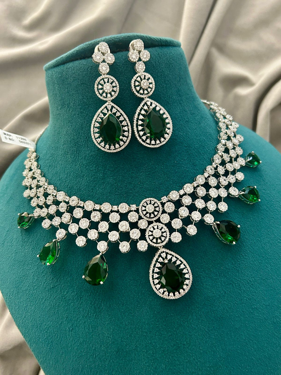 Emerald Drop Diamond Look Necklace Set