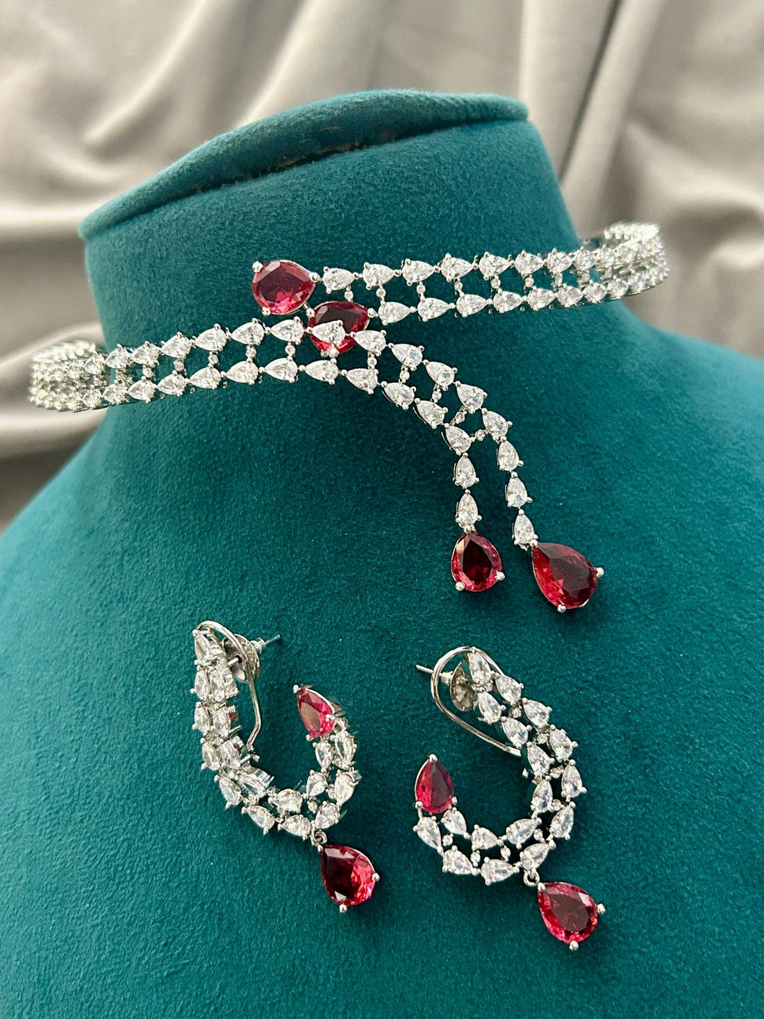 Ruby Drop Diamond Look Choker Set