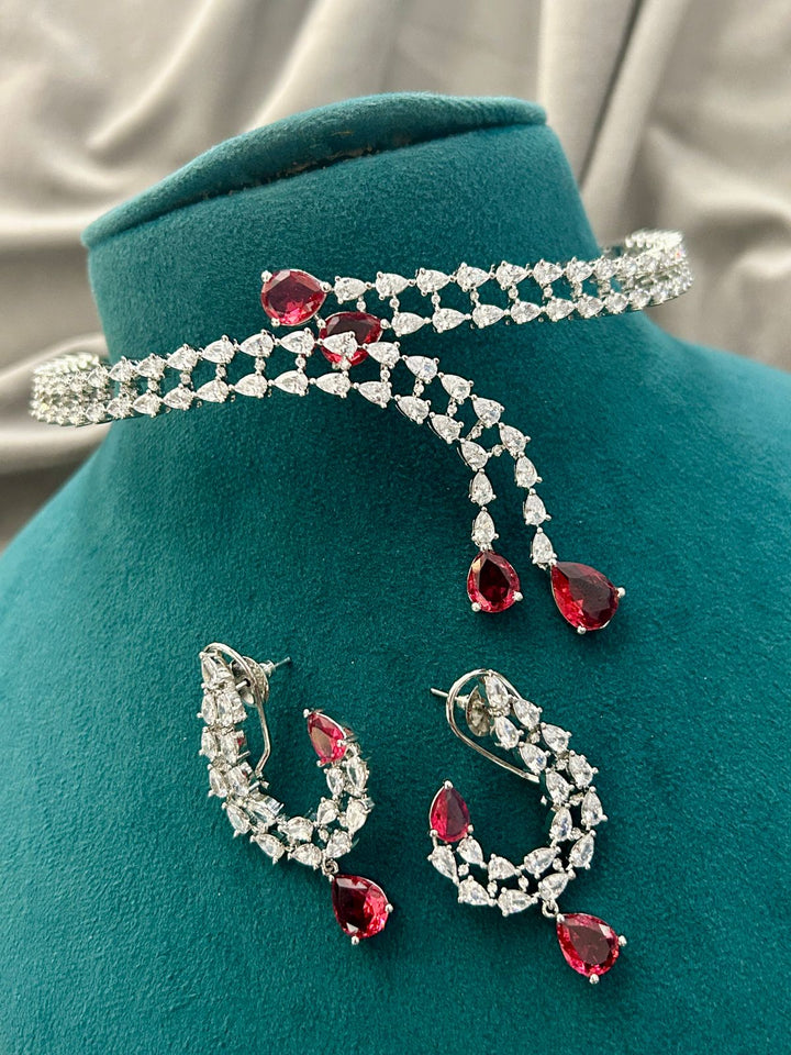 Ruby Drop Diamond Look Choker Set