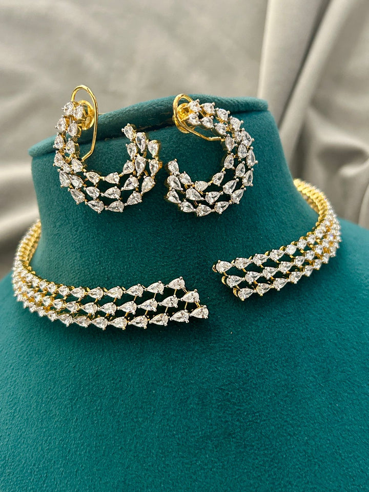 Gold Finish Diamond Look Choker Set