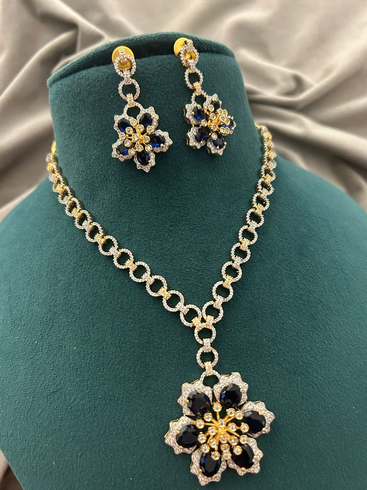 Midnight Blossom Diamond Look Necklace Set