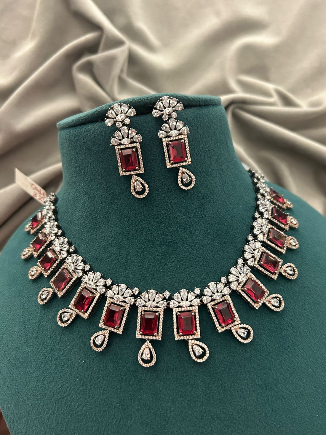 Crimson Royale Diamond Look Necklace Set
