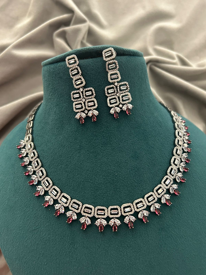 Crimson Spark Diamond Look Necklace Set