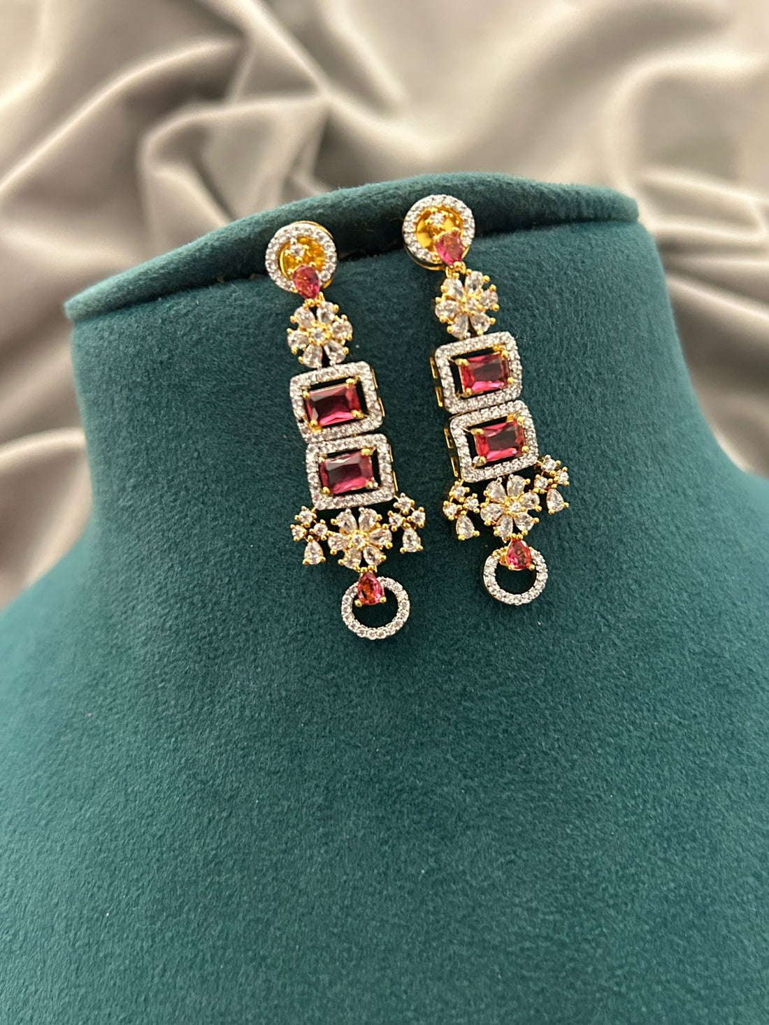 Crimson Majesty Ruby Diamond Look Necklace Set