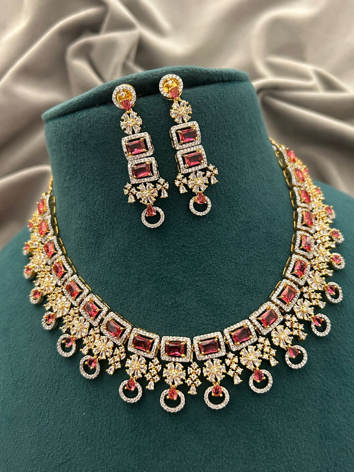 Crimson Majesty Ruby Diamond Look Necklace Set