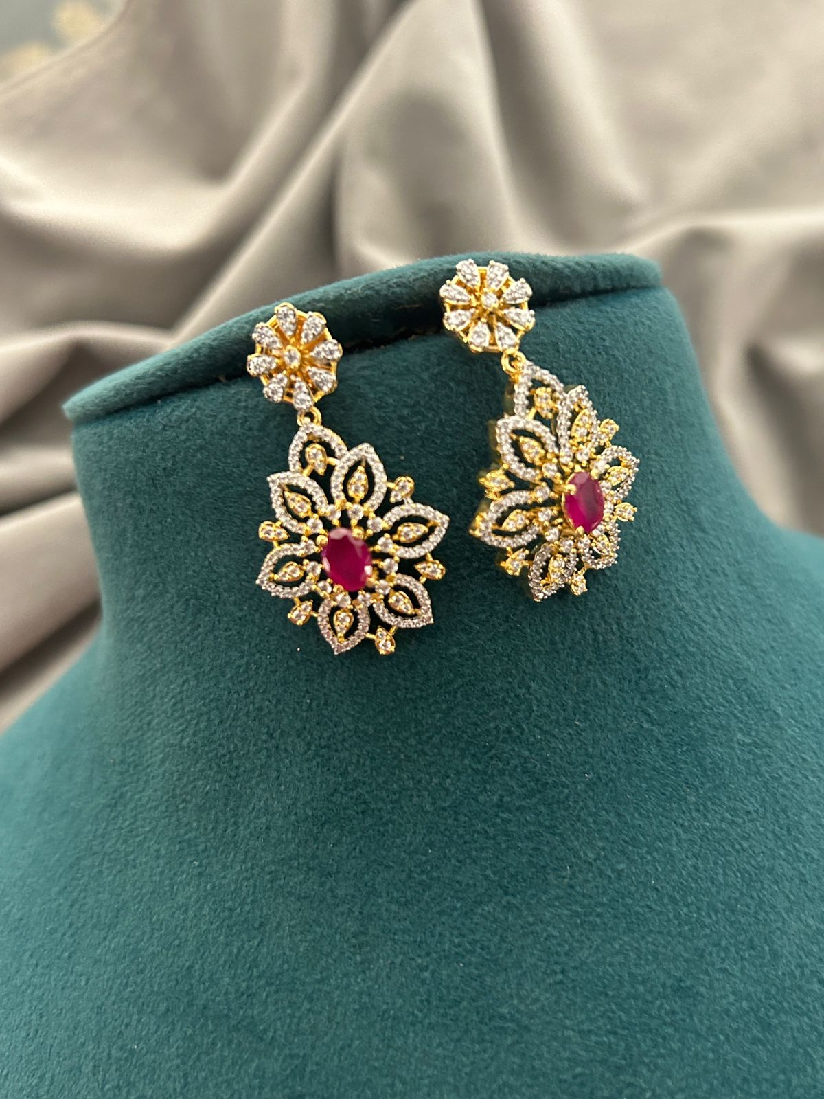 Ruby Floral Diamond Look Choker Necklace Set