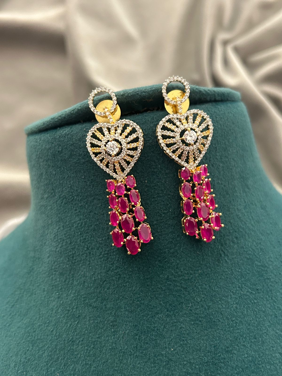 Ruby Heart Diamond Look Necklace Set