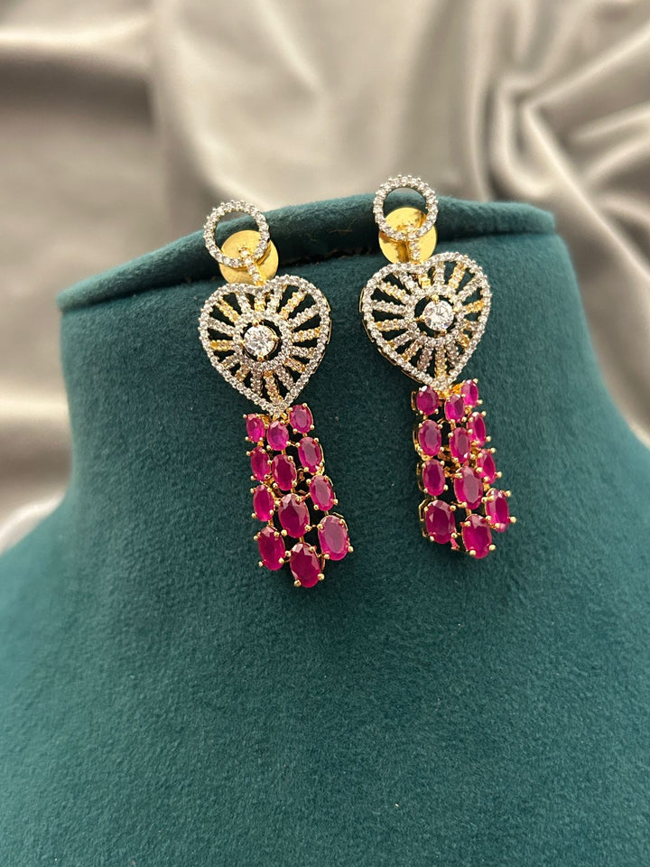 Ruby Heart Diamond Look Necklace Set