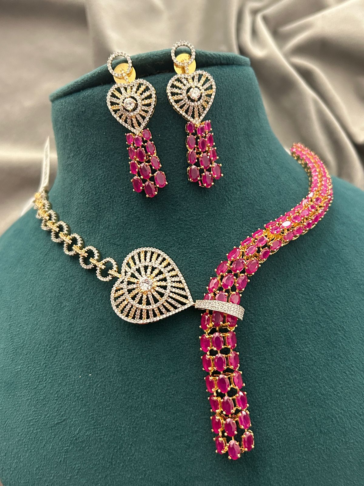 Ruby Heart Diamond Look Necklace Set